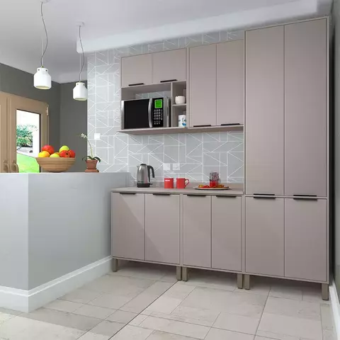 Cozinha Modulada 5 Peças com Paneleiro Balcões Aéreos e Tampo Cinammon Lisboa