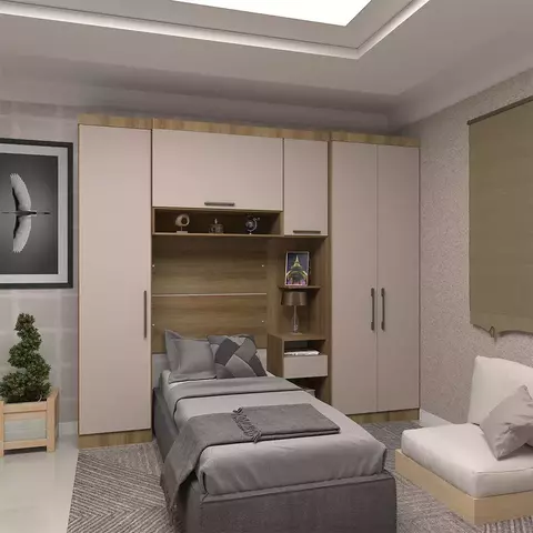 Quarto de Solteiro com Guarda Roupas e Mesa de Cabeceira Oslo - comprar online