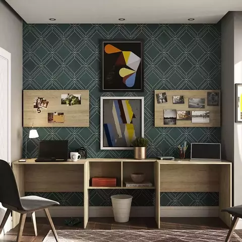 Conjunto Home Office com 2 Escrivaninhas, 2 Painéis e 1 Nicho Avelã Rústico Georgia