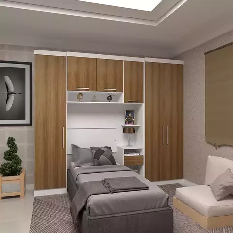 Quarto de Solteiro com Guarda Roupas e Mesa de Cabeceira Viena - comprar online
