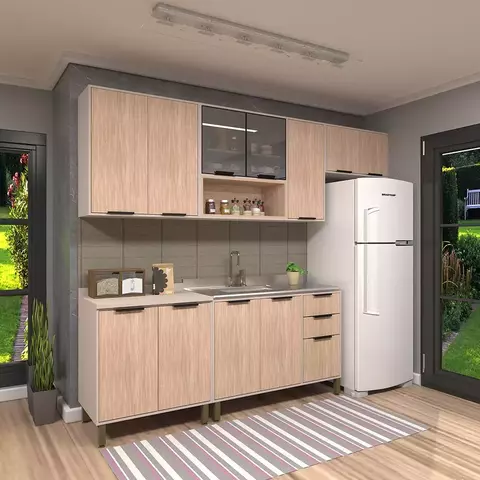 Cozinha Modulada 5 Peças com Balcões Aéreos Vidro Reflecta sem Pia Cinammon/Cumaru Lisboa