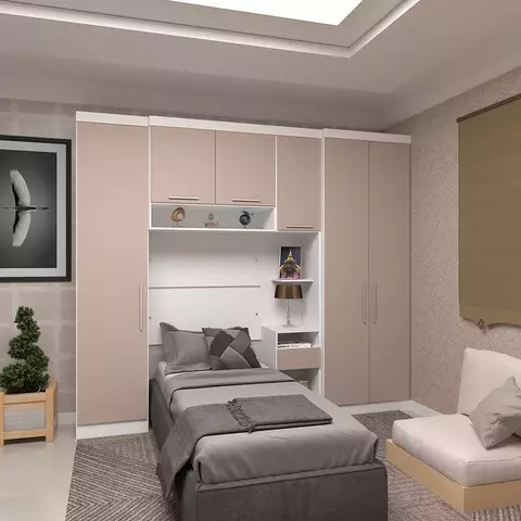 Quarto de Solteiro com Guarda Roupas e Mesa de Cabeceira Viena - comprar online