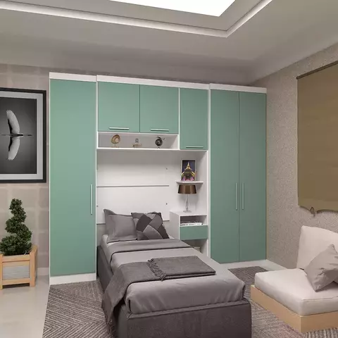 Quarto de Solteiro com Guarda Roupas e Mesa de Cabeceira Viena - comprar online