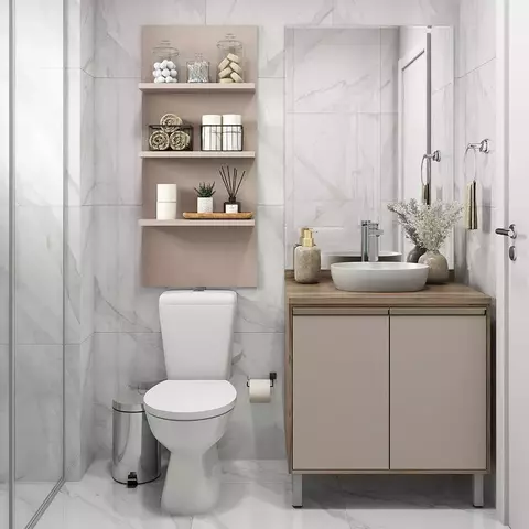 Gabinete para Banheiro sem Furação com Prateleira Suprema Vanilla/Graff/Connect