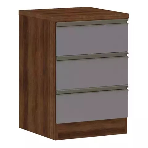 Mesa de Cabeceira 3 Gavetas 40cm Nogueira Dourado/Cinza Puro Master Plus Espresso Móveis