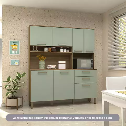 Cozinha Compacta 7 Portas e 2 Gavetas com Tampo Carvalho/Verde