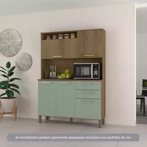 Cozinha Compacta 5 Portas e 2 Gavetas com Tampo Carvalho/Avelã/Verde