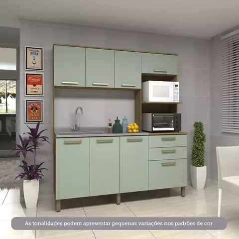 Cozinha Compacta 8 Portas e 2 Gavetas sem Tampo sem Fundo Carvalho/Verde