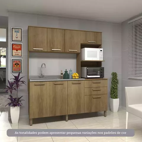 Cozinha Compacta 8 Portas e 2 Gavetas sem Tampo sem Fundo Carvalho/Avelã