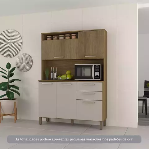 Cozinha Compacta 5 Portas e 2 Gavetas com Tampo Carvalho/Avelã/Cinammon