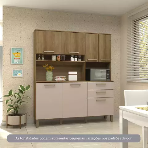 Cozinha Compacta 7 Portas e 2 Gavetas com Tampo Carvalho/Avelã/Cinammon