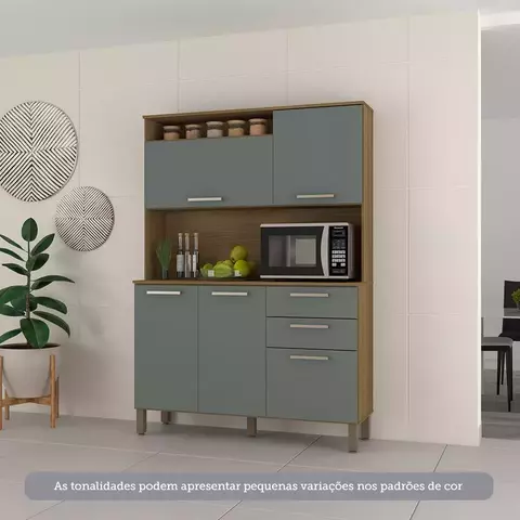 Cozinha Compacta 5 Portas e 2 Gavetas com Tampo Carvalho/Cinza Supremo