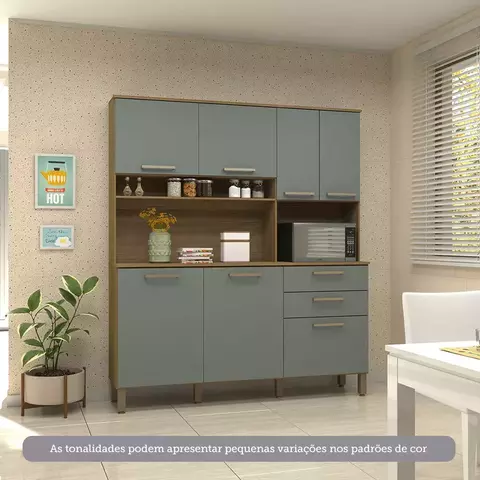 Cozinha Compacta 7 Portas e 2 Gavetas com Tampo Carvalho/Cinza Supremo
