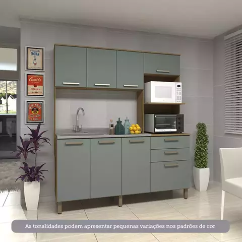 Cozinha Compacta 8 Portas e 2 Gavetas sem Tampo sem Fundo Carvalho/Cinza Supremo