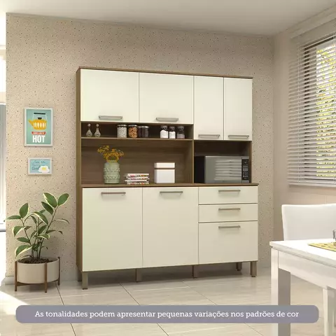 Cozinha Compacta 7 Portas e 2 Gavetas com Tampo Carvalho/Arenas