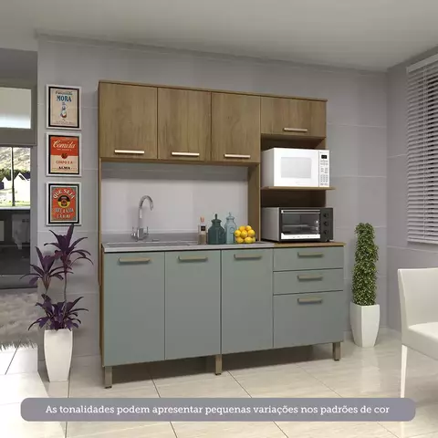 Cozinha Compacta 8 Portas e 2 Gavetas sem Tampo sem Fundo Carvalho/Avelã/Cinza Supremo