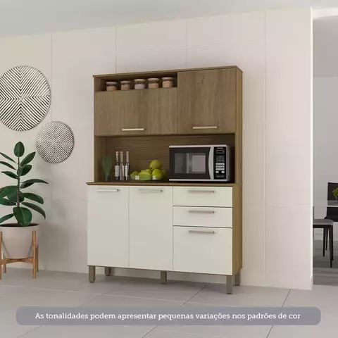 Cozinha Compacta 5 Portas e 2 Gavetas com Tampo Carvalho/Avelã/Arenas