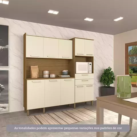 Cozinha Compacta 200cm 10 Portas e 2 Gavetas com Tampo Carvalho/Arenas