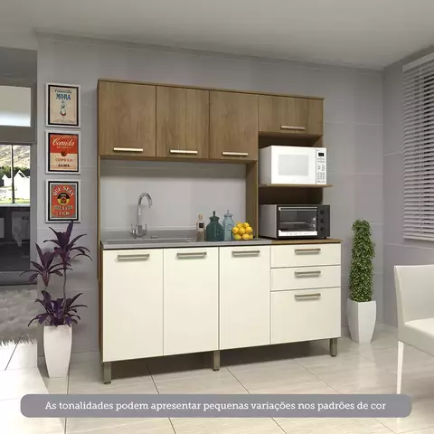 Cozinha Compacta 8 Portas e 2 Gavetas sem Tampo sem Fundo Carvalho/Avelã/Arenas