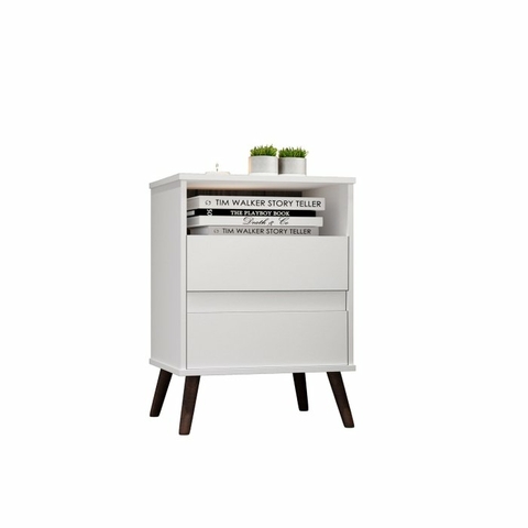 Mesa de Cabeceira Itália 2 Gavetas Pés Retrô Branco