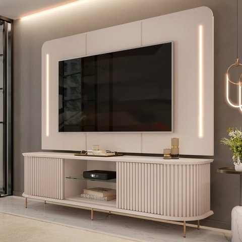 Rack com Painel Atenas para TV até 75 Polegadas 2 Portas Ripado LED Off White