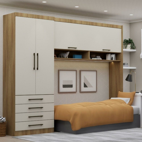 Guarda Roupa Solteiro Modulado 4 Portas 4 Gavetas Genebra Avelã/Cinammon