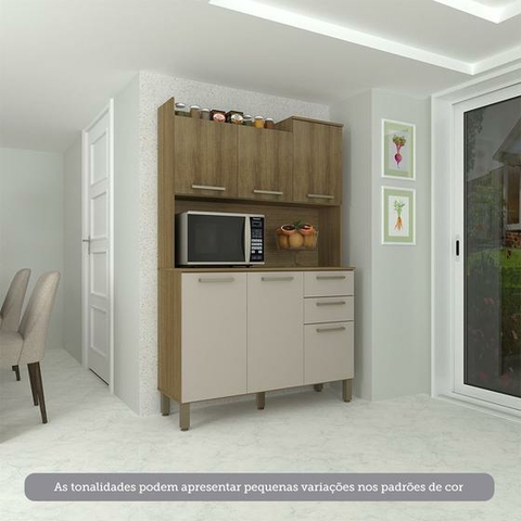 Cozinha Compacta 6 Portas e 2 Gavetas com Tampo Carvalho/Avelã/Cinnamon