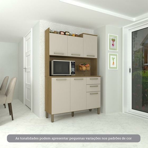Cozinha Compacta 6 Portas e 2 Gavetas com Tampo Carvalho/Cinammon