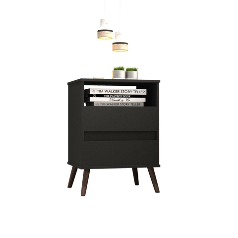 Mesa de Cabeceira Itália 2 Gavetas Pés Retrô Preto