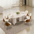 Conjunto Sala de Jantar Mesa Berlim 218cm Tampo Orgânico Off White c/8 Cadeiras Moscou Boucle Terracota