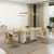 Conjunto Sala de Jantar Mesa Berlim 218cm Tampo Orgânico Dourado c/8 Cadeiras Moscou Linho Bege