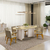 Conjunto Sala de Jantar Mesa Berlim 218cm Tampo Orgânico Dourado c/8 Cadeiras Tabata Linho Bege