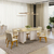 Conjunto Sala de Jantar Mesa Berlim 218cm Tampo Orgânico Dourado c/8 Cadeiras Tabata Linho Neve