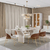 Conjunto Sala de Jantar Mesa Sarah 170cm Tampo de Vidro Off White c/6 Cadeiras Moscou Boucle Terracota