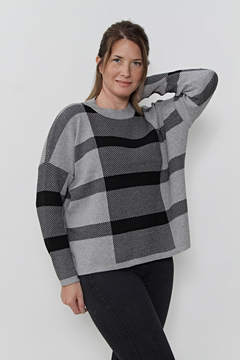 PULLOVER BASE MANGA LARGA OVERSIZE JACKARD CUADROS 4904 - Nouvelle Factory