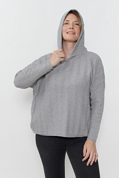 PULLOVER OVERSIZE CON CAPUCHA PUNTO VERTICAL 4907 - comprar online