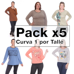 Pack x 5 remeras en curva LANILLA talle GRANDE - comprar online