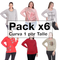 Pack x 6 remeras en curva lanilla talle comun - comprar online
