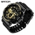SANDA-Relógio de pulso masculino esportivo militar, relógio de quartzo impermeável, dual display, preto e dourado. - comprar online