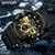 SANDA-Relógio de pulso masculino esportivo militar, relógio de quartzo impermeável, dual display, preto e dourado.