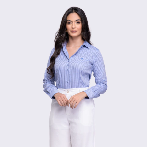 Camisa Feminina Slim - Azul listrada