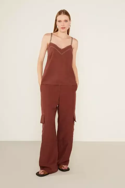 Blusa Casual Alça Gorgurão Marrom Capuccino - Sacada