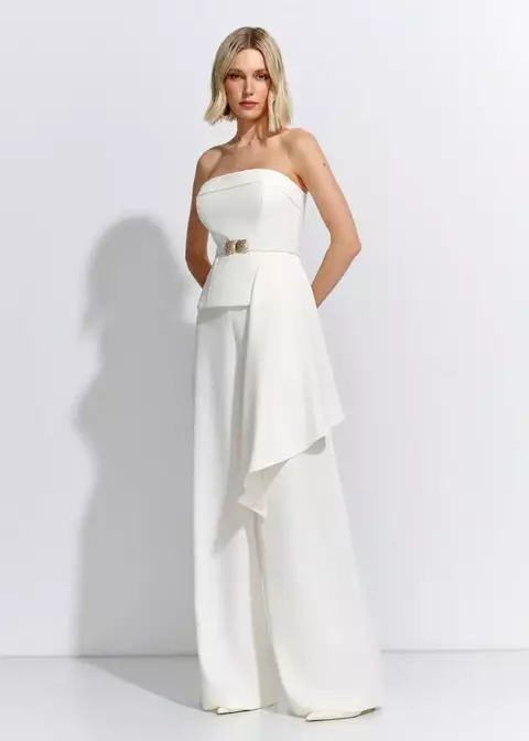 Conjunto Blusa Strapless Calça Wide Crepe Infinity - Lore