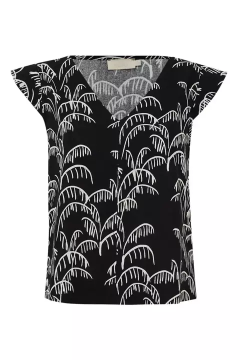 Blusa Decote V Palmeira Flora Off White - Lucidez