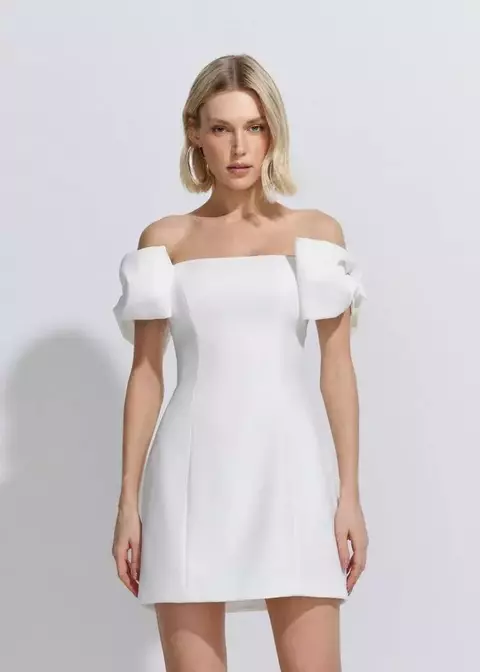 Vestido Curto Ombro a Ombro Laços Alfaiataria Twill - Lore