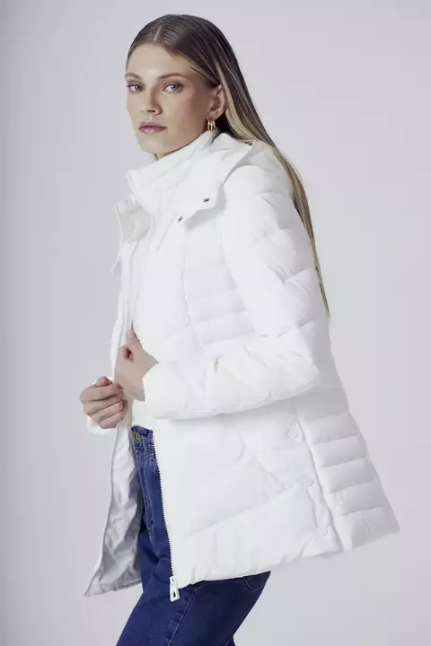 Jaqueta Puffer Alongada Capuz -0104 - Off White -Canal