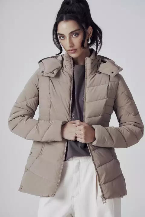 Jaqueta Puffer Alongada Capuz -1244 - Camel -Canal