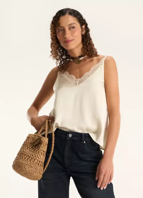 Blusa Renda Acetinado Goddess Areia SR - Cantão