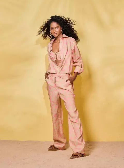 Calça Linho Estampada Savage Braga - Isy