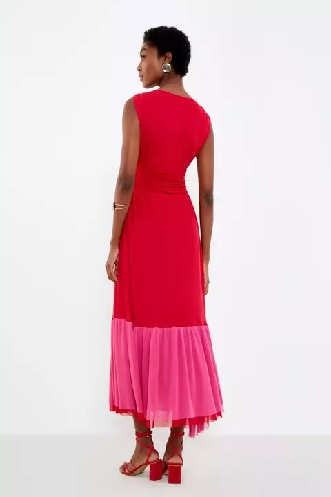 Vestido Tule Color Block Vermelho - Sacada